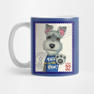 Cute schnauzer with talk to the paw shirt on vintage stamp Mug